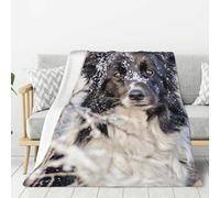 Border Collie Hiver Neige Blanc Chiens Noirs Super Doux Jeté Flanelle Couverture Épaisse Confortable Canapé Douillet 80"x60"