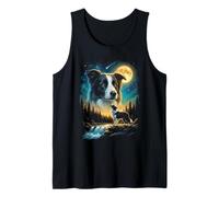 Border Collie Howling to The Moon Meme Funny 90's Dog Lover Débardeur