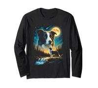 Border Collie Howling to The Moon Meme Funny 90's Dog Lover Manche Longue