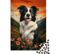 Border Collie in Mountain Landscape Adulte avec Puzzle en Bois, 1000 pièces