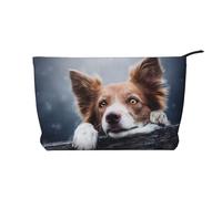 Border Collie Marron Bokeh Dieu aux Yeux Jaunes,Trousse de Toilette en Velours côtelé, Trousse de Maquillage Portable pour Les Voyages