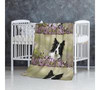 Border Collie Pelouse Animaux de Compagnie Border Collie Noirs,Couverture Douce et Chaude en Flanelle Anti-Boulochage 76 x 127 cm