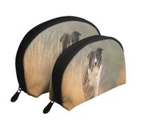 Border Collie Pelouse Animaux Noir Bordure Blanche, Trousse de Maquillage Coquille Femme Petit Porte-Monnaie Trousse de Toilette Trousse à cosmétiques 2 pièces