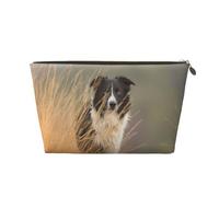 Border Collie Pelouse Animaux Noir Bordure Blanche, Trousse de Maquillage Trousse à cosmétiques Trousse de Toilette de Voyage Portable Pochette de Toilette