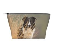 Border Collie Pelouse Animaux Noir Bordure Blanche, Trousse de Toilette Trousse de Maquillage Sac à cosmétiques Trousse de Toilette de Voyage Portable