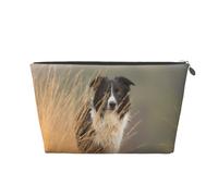 Border Collie Pelouse Animaux Noir Bordure Blanche, Trousse de Toilette Trousse de Maquillage Sac à cosmétiques Trousse de Toilette de Voyage Portable