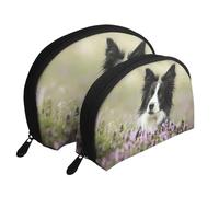 Border Collie Pelouse Border Collie Noir Animaux, Trousse de Maquillage Coquille Femme Petit Porte-Monnaie Trousse de Toilette Trousse à cosmétiques 2 pièces