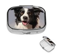 Border Collie - Pilulier à 2 compartiments, petite boîte à pilules pour sac à main et poche, pilulier en métal avec miroir, organiseur de pilules de voyage quotidien, support portable pour médicaments