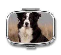 Border Collie Pilulier portable à 2 compartiments pour ranger des vitamines, de l'huile de poisson, des cadeaux de voyage