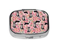 Border Collie Pilulier vintage à 2 compartiments Motif floral Rose