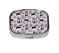 Border Collie Pilulier vintage à 2 compartiments Motif floral Violet