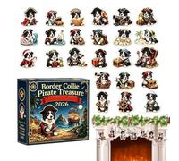 Border Collie Pirate adventsCalendar, 24-Day Christmas Countdown | 24-Day Pirate Dog Countdown, 2D Acrylic Ornaments, Space-Saving Thin Profile Display, Numbered Box Daily Charm