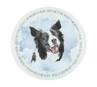 Border Collie Planche à découper ronde en verre avec pieds antidérapants 30 x 30 cm