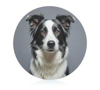 Border Collie Planche à découper ronde en verre trempé pour pizza, légumes, fruits, fromage et charcuterie