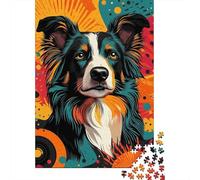 Border Collie Pop Art Energetic Border Collie in Pop Art Form Puzzle Adulte 1000 Pièces, 52x38cm/1000pcs; Projet À Reprendre sur Plusieurs Soirées; Pièces Blanches Peu Poussiéreuses