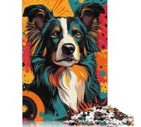 Border Collie Pop Art Puzzle énergique Border Collie en Forme de Pop Art Casse-tête Puzzle pour Enfants Cadeaux de Noël 1000 pièces (38x26cm)