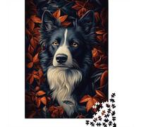 Border Collie Portrait with Autumn Leaves De Fin D'année Puzzle en Bois | Pour un moment en famille : ce puzzle 1000 pièces adulte offre aux adultes une activité intérieure prenante.