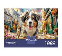Border Collie, Puzzle de Casse-tête DIY en Papier Premium, Chien dans la Rue du Village, Stimulant pour l'esprit, Cadeau de Bas de Noël, 52x38cm/1000pcs