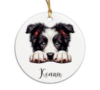 Border Collie Qui Jette Un Coup D'Œil Décoration De Noël À Suspendre Céramique Sapin Décoration D'Ornement De Noël avec Ficelle Dorée Christmas Hanging
