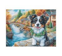 Border Collie rivière forêt Animal de Compagnie Mignon Faune Sauvage Puzzles 500 Pièces pour Adultes Educa Jeu De Famille Premium 3D Qualité Supérieure Décoration Murale Challenge Relaxant Cadeau 500