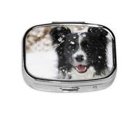 Border Collie Snow Dog, pilulier méta à 2 compartiments, organiseur portable