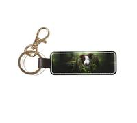 Border Collie Stone Sweet Brown Chiens Animaux de compagnie,Porte-clés en cuir PU, porte-clés, porte-clés, organisateur, 1 pièce