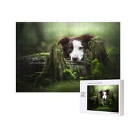 Border Collie Stone Sweet Brown Chiens Animaux de Compagnie,Puzzle Familial en Bois de 300 pièces pour Adultes et Adolescents, décoration d'intérieur
