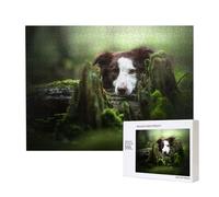 Border Collie Stone Sweet Brown Chiens Animaux de Compagnie,Puzzle Familial en Bois de 500 pièces pour Adultes et Adolescents, décoration d'intérieur