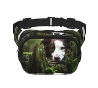 Border Collie Stone Sweet Brown Chiens Animaux de Compagnie,Sac Banane carré Double Couche, Sac de Poitrine