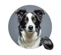 Border Collie Tapis de souris rond à glissement lisse Tapis de souris de jeu extra densité portable confortable pour bureau, maison, bureau, 20 x 20 cm