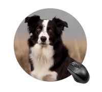 Border Collie Tapis de souris rond à glissement lisse Tapis de souris de jeu extra densité portable confortable pour bureau, maison, bureau, 20 x 20 cm