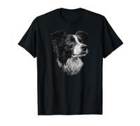 Border collie visage mignon amoureux des chiens hommes femmes noir blanc T-Shirt