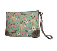 Border Terrier Florals Race de Chien,Sacs à Main en Cuir PU pour Femmes, Pochette à Fermeture éclair, Portefeuille, Sac à Main avec dragonne