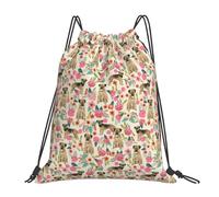 Border Terrier Hund Vintage Blumenmuster Wasserabweisender Rucksack mit Kordelzug für Damen und Herren, Sport- und Fitnessstudio-Sackpack