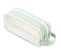 Bordhap 1 PCS Grid Mesh Pencil Case 2 Compartiment Pen Bag Clear Pencil Pouch for Teen Student College Green