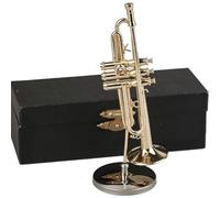 Bordhap Trompette Miniature en Cuivre avec Support et Étui, Mini Instrument de Musique, Réplique Miniature, Modèle de Mini Trompette, Ornement de Maison