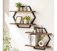BORDRISE Étagère Murale Flottantes Tablette Lot de 2 étagères murales décoratives, étagère hexagonale Stable, bibliothèque Vintage, étagère Murale en Bois et métal pour Salon, Cuisine, Bureau