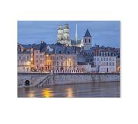 Bords de la Loire et cathédrale d’Orléans Le Soir, Orléans, France，Puzzle en Papier 1000 Pièce Classique Adultes Puzzles Enfants Apprentissage Assembler des Jouets（50x70cm）-K17