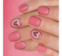 Bords En Dentelle Faux Ongles De Fête Carré Court Rose Dentelle Coeur Design Valentin Ongles De Fête ABS Construit Pour Un Usage Quotidien Paillettes Roses Presser Sur L'ongle