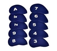 BORDSTRACT 10 pièces Couvre-têtes de Club de Fer de Golf, 14,5x8 cm/5,74x3,15 Pouces en néoprène imperméable avec étiquettes numériques interchangeables, Housses de Protection (Bleue)