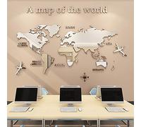 BORDSTRACT Autocollants muraux en Acrylique, Carte du Monde 3D, Miroir Mural, 120 x 60 cm, pour Bureau, Bureau, Salon, Chambre à Coucher, Surface réfléchissante argentée, Facile à