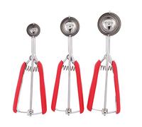 BORDSTRACT Ensemble de cuillères à crème glacée, 3 pièces en acier inoxydable avec poignée ergonomique en TPR pour la cuisine, desserts, fruits, melon, usage domestique (Rouge)