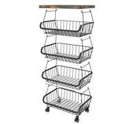 BORDSTRACT Rotating Storage Basket with Wheels and Top Table Organizer Multi Tier Metal WIRE Fruit Vegetable Kitchen Rack (5 Layers Size:26x26x71cm / 10.24x10.24x27.95in)