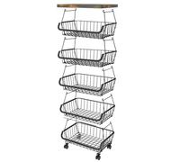 BORDSTRACT Rotating Storage Basket with Wheels and Top Table Organizer Multi Tier Metal WIRE Fruit Vegetable Kitchen Rack (6 Layers)