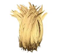 Bordure à franges en plumes, Plumes de coq multicolores, 50 pièces, 25-45cm, décoration DIY, matériaux for attacher les mouches(Spray Gold,10-12inch 25-30cm)