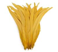 Bordure à franges en plumes, Plumes de coq multicolores, 50 pièces, 25-45cm, décoration DIY, matériaux for attacher les mouches(Gold Yellow,12-14inch 30-35cm)