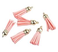 Bordure à franges Franges à pompons 38 mm multicolores en similicuir suédé, lot de 20 à 100 pièces, finitions or ou argent KC(Light Pink,50 pcs Sliver tops)