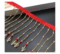 Bordure à franges Garniture à franges rouge doré 50cm, perles pampilles en cristal, ruban de dentelle perlée, couture vêtements danse, rideau bord(10cm A)
