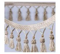 Bordure à franges Rideau fin en perles de cuivre 11 M, fraise, garniture à franges, ruban dentelle, accessoires décoratifs tissu(Beige)