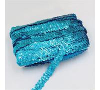 Bordure à paillettes en fil, Ruban à Paillettes Multicolores 50 yards Plates(Laser Lake Blue)